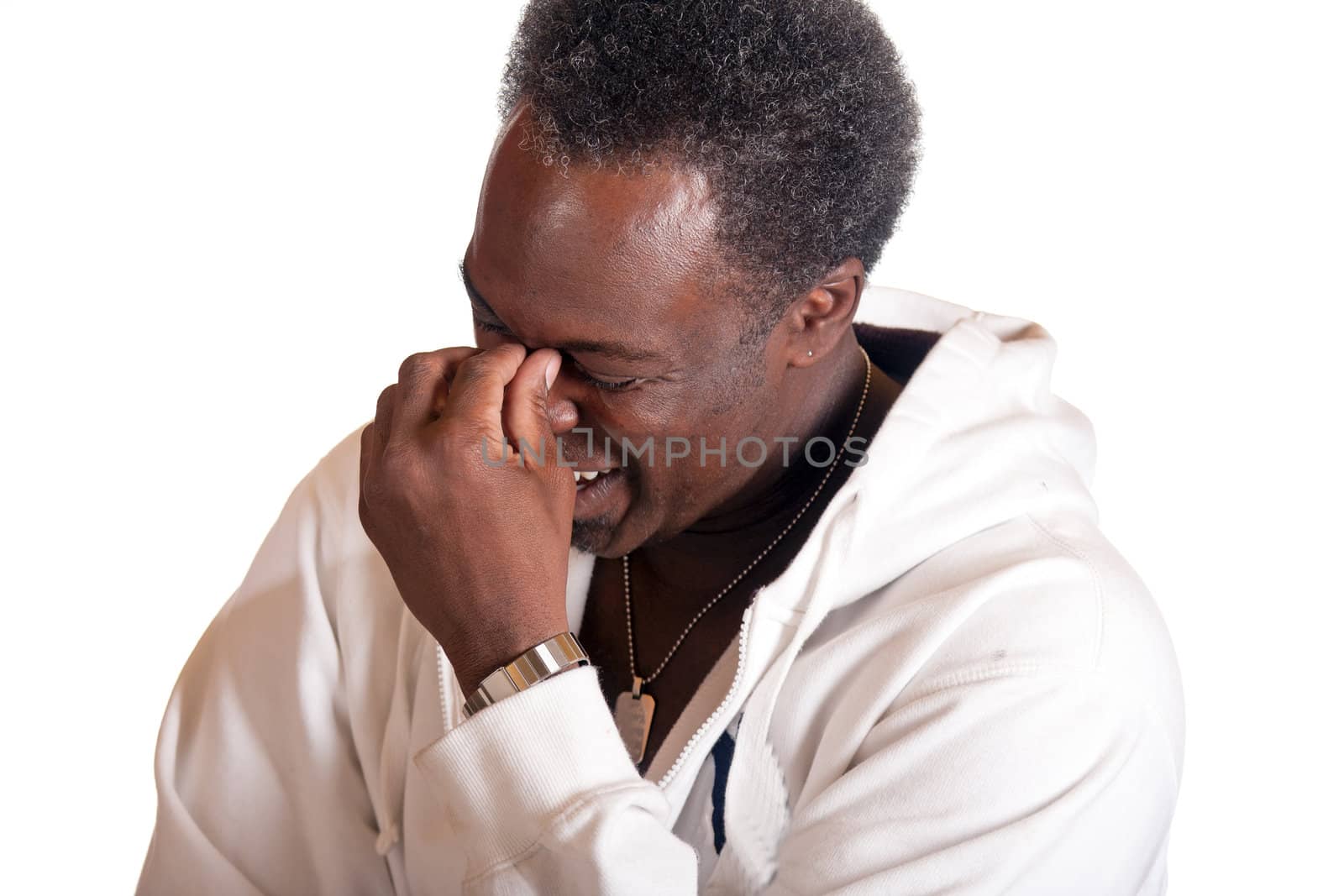 black male actor laughing portrait