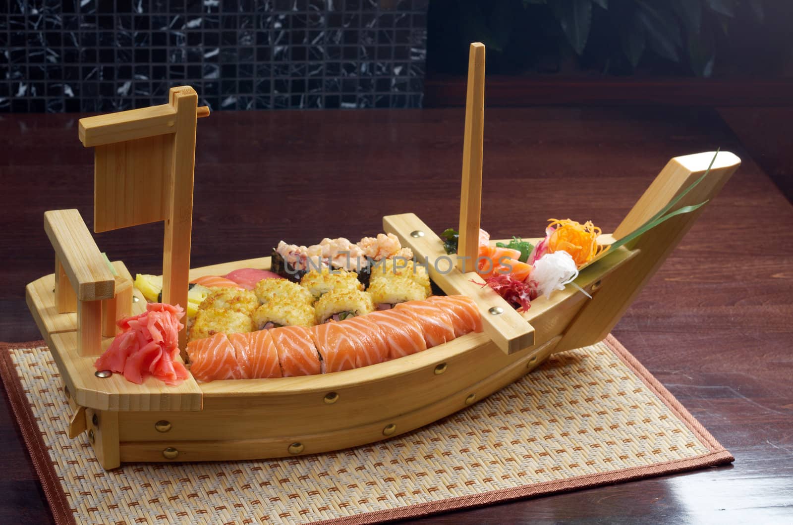 Assorted sushi Japanese food on the ship   traditional japanese food.