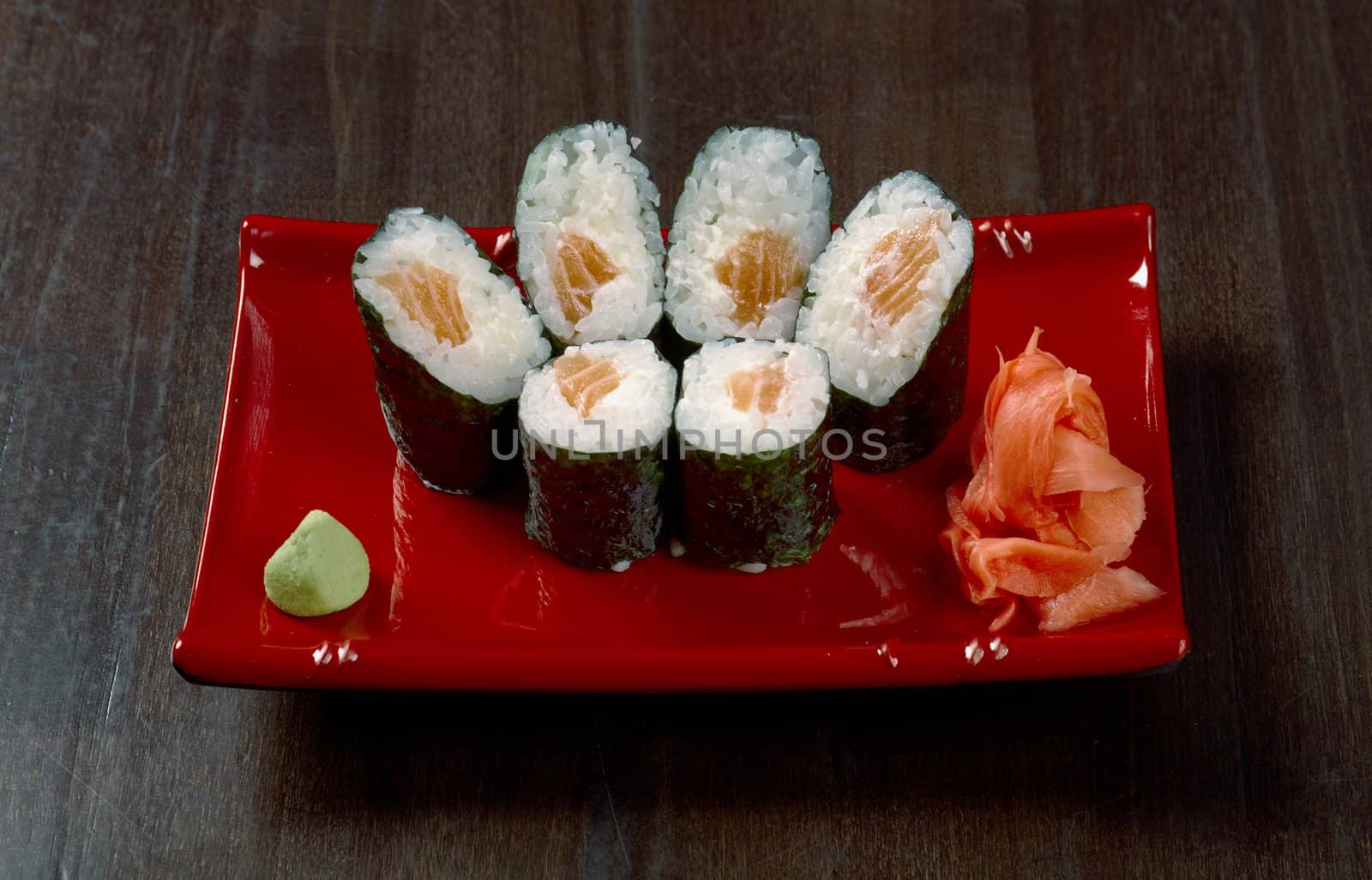Japanese sushi  traditional japanese food.Roll made of salmon
