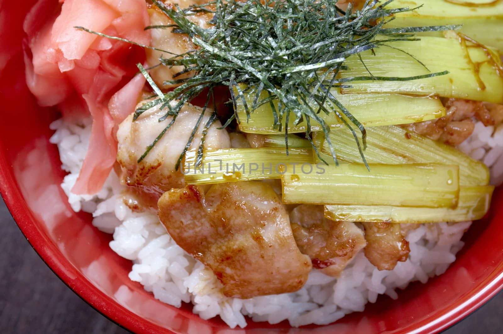 Chicken with rice and bamboo.Japanese Food 