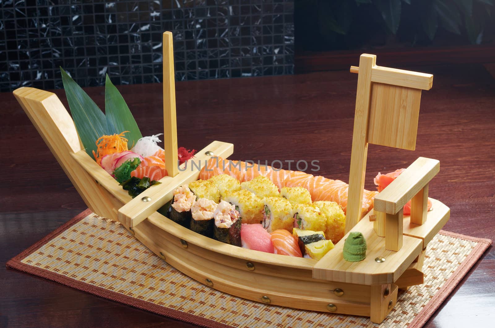 Assorted sushi Japanese food on the ship   traditional japanese food.