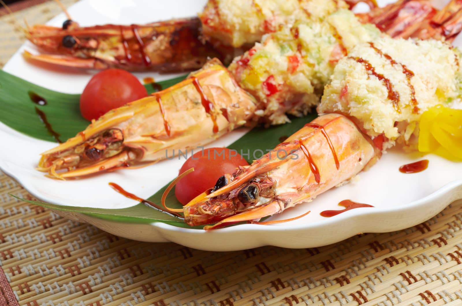 Royal tiger shrimps.Chinese style 