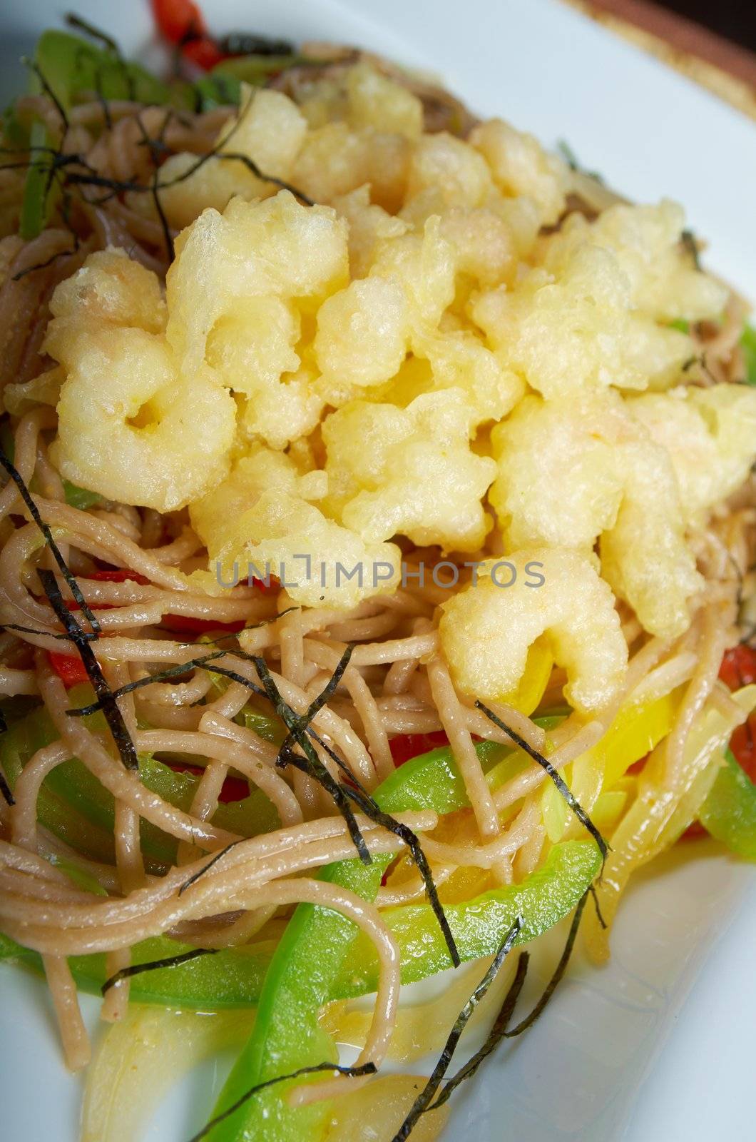 Japanese cuisine .Soba Noodle and Tempura Seafood and Vegetables