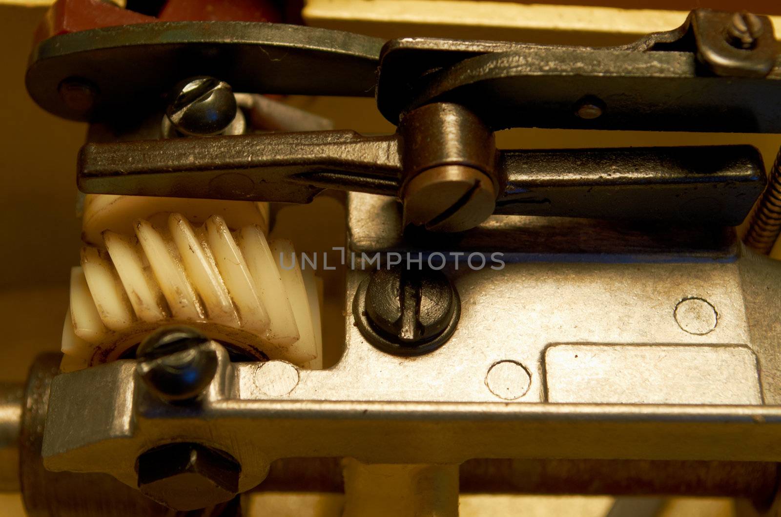 Mechanism.Metal body electric sewing machine close-up