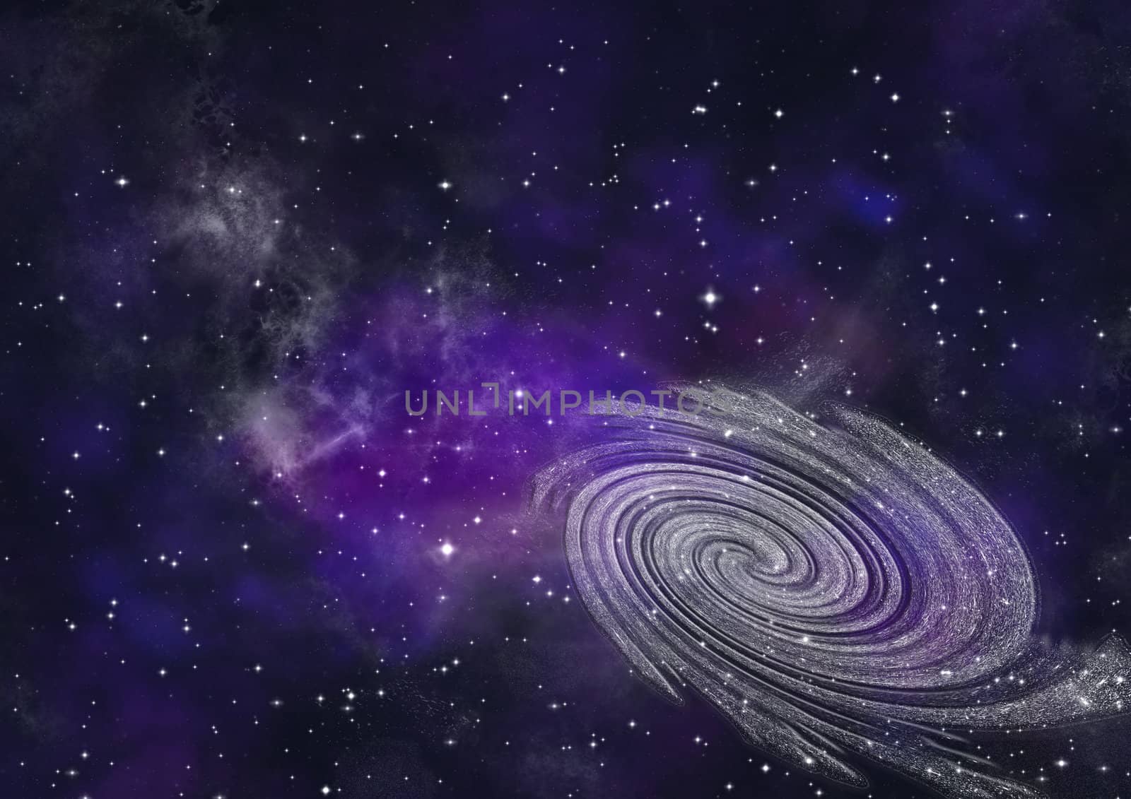 Stars and spiral galaxy in a free space