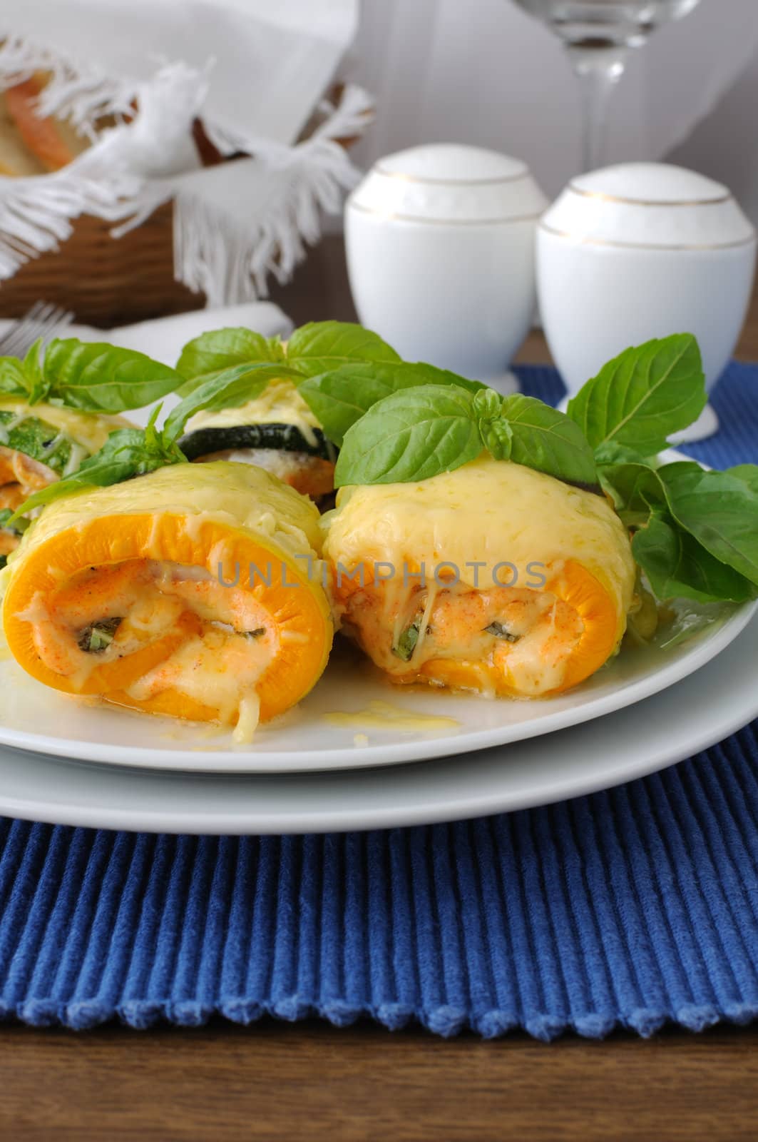 Zucchini rolls stuffed with spinach and cheese