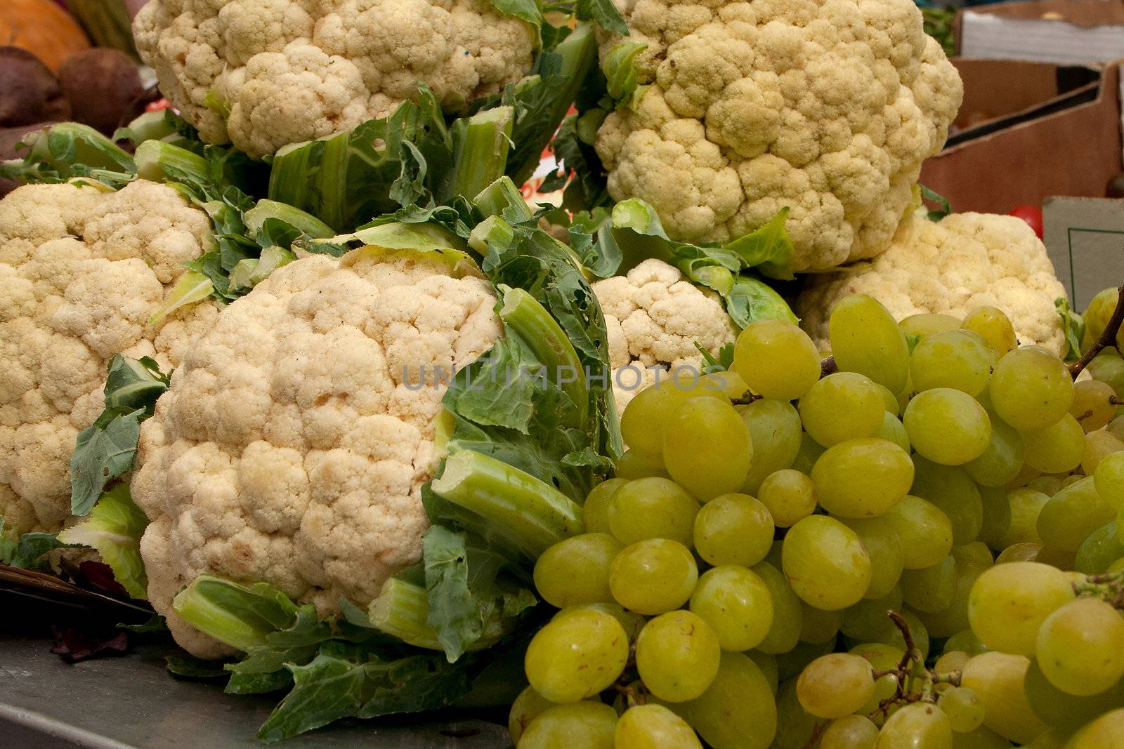 Cauliflower and Grapes at the local market