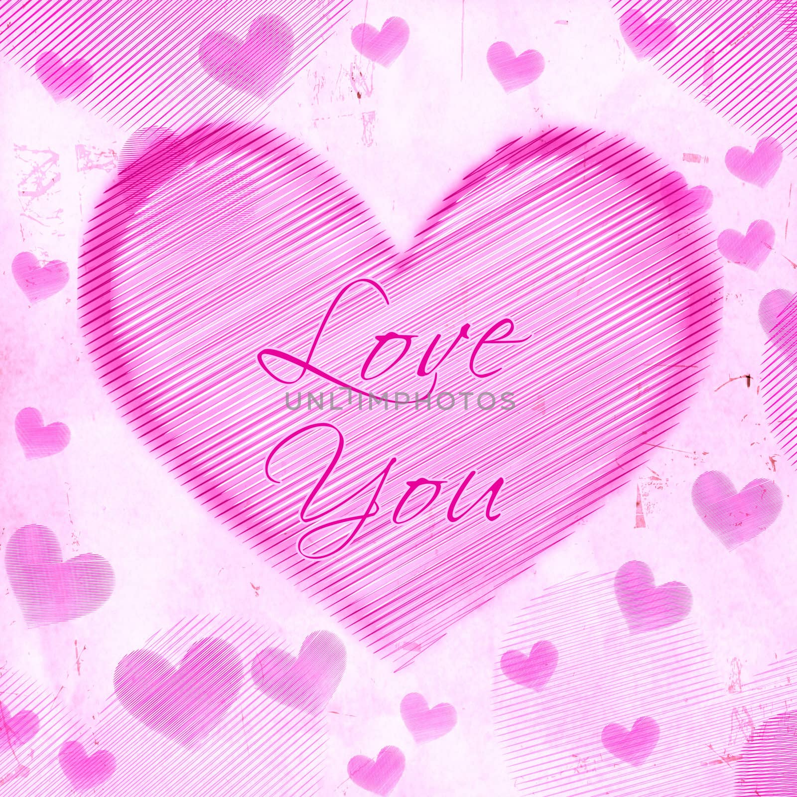 love you in striped heart on pink old paper by marinini