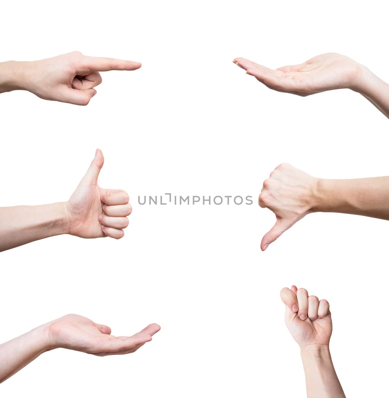 Hand gestures set, isolated on white 