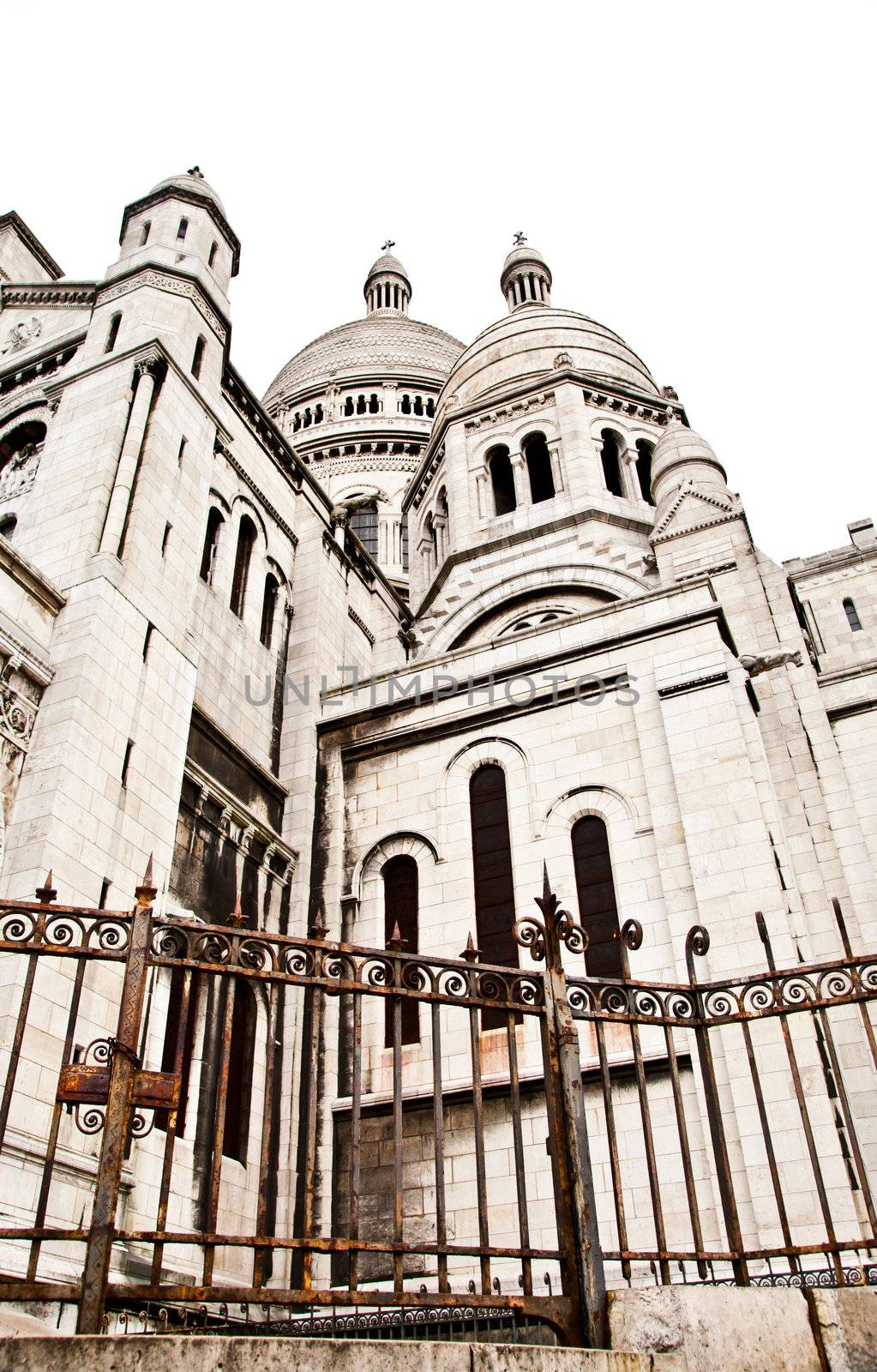 Detail of the Basilica of the Sacred Heart of Paris, commonly known as Sacré-Cœur Basilica, dedicated to the Sacred Heart of Jesus, in Paris, France