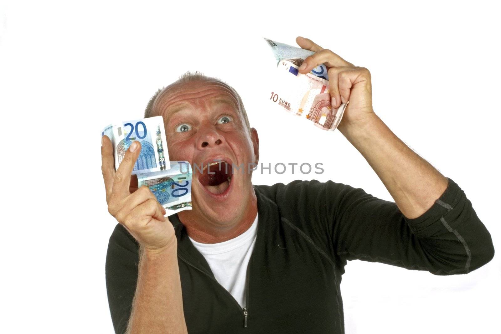 Man totally excited after winning the lotery