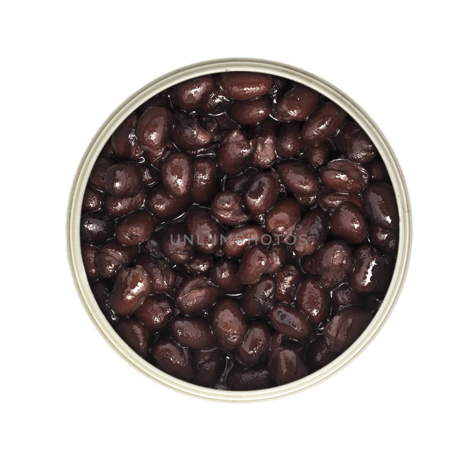 Can of black beans isolated from above.