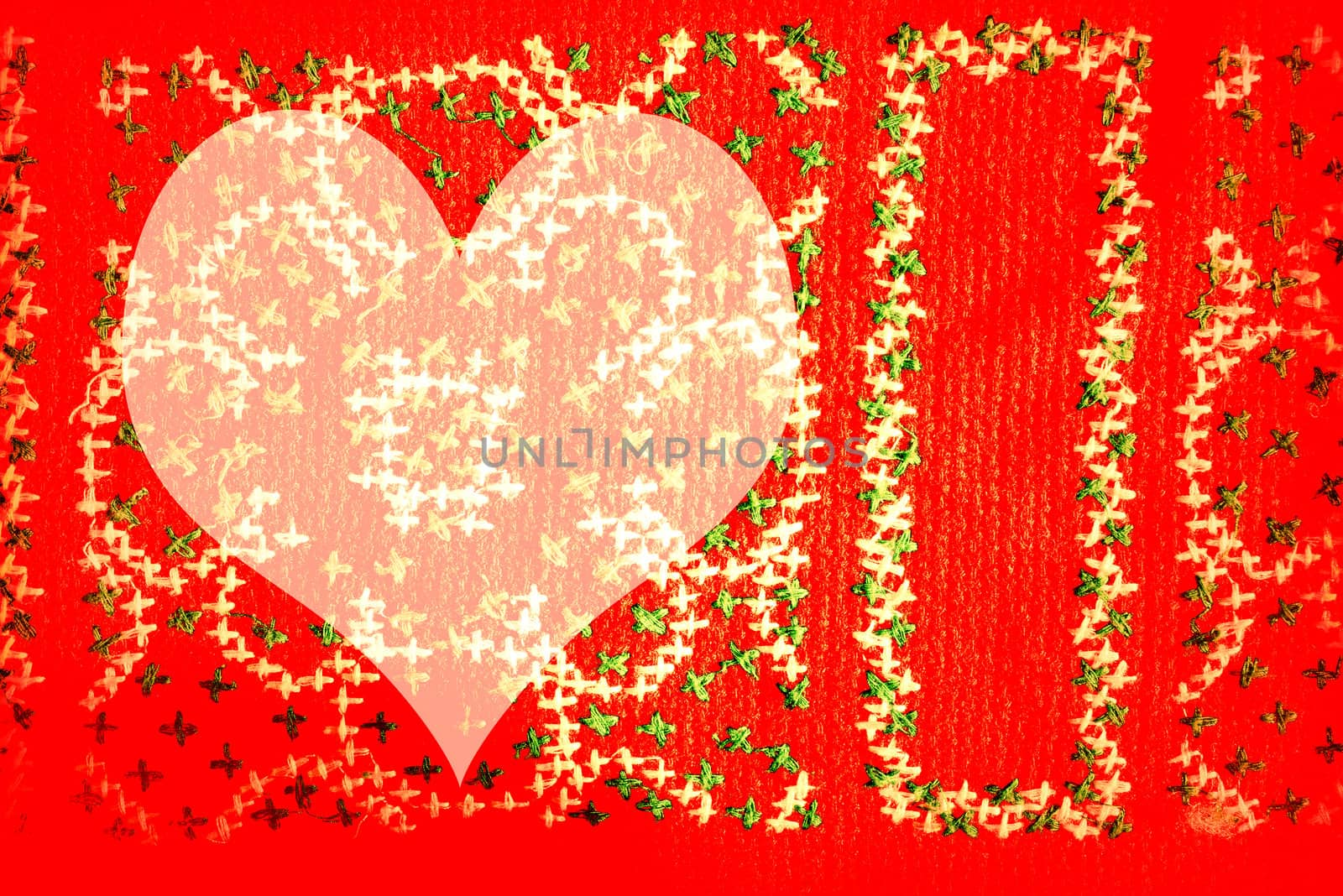 colorful background red heart with cross stitching
