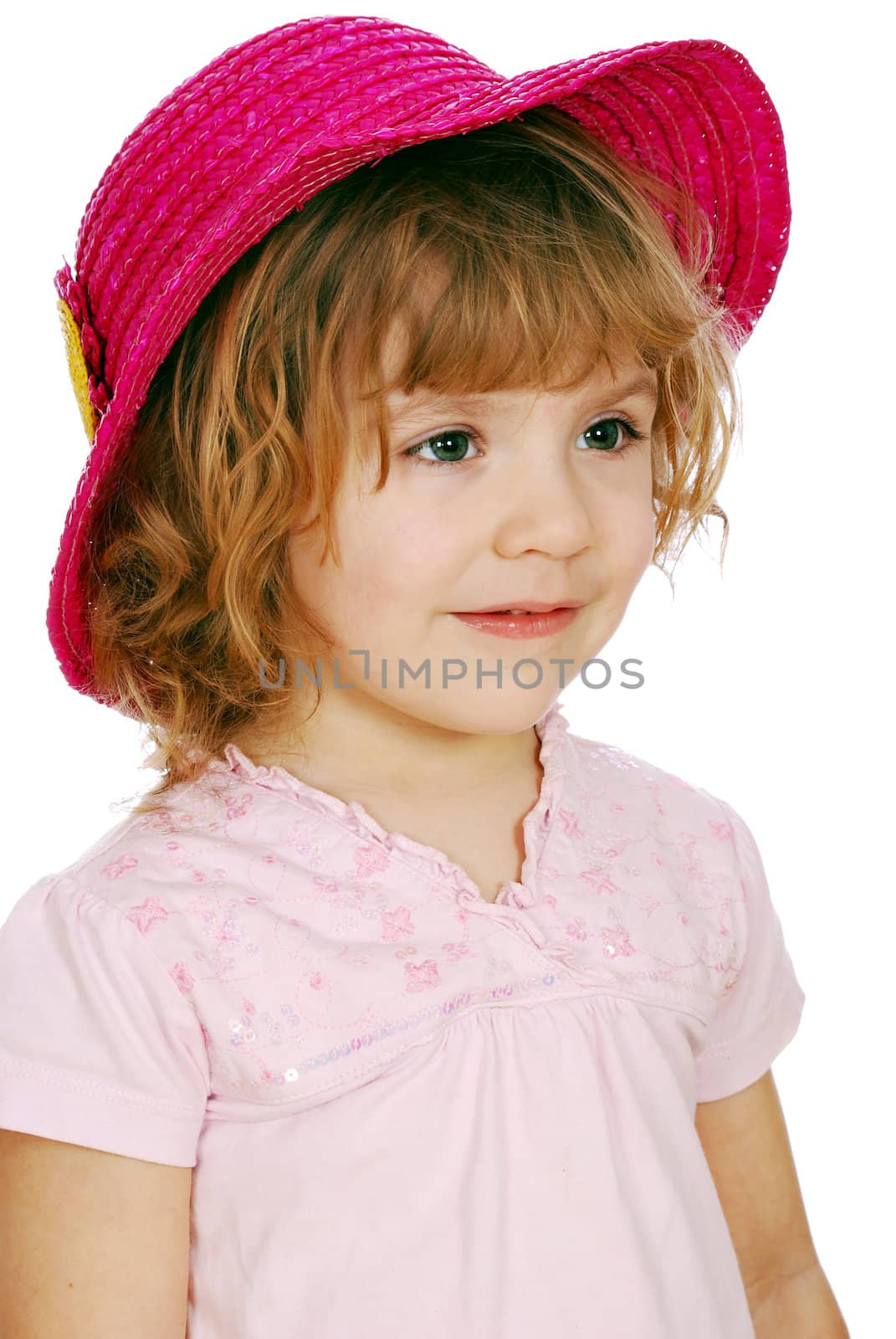 Little girl with red straw hat