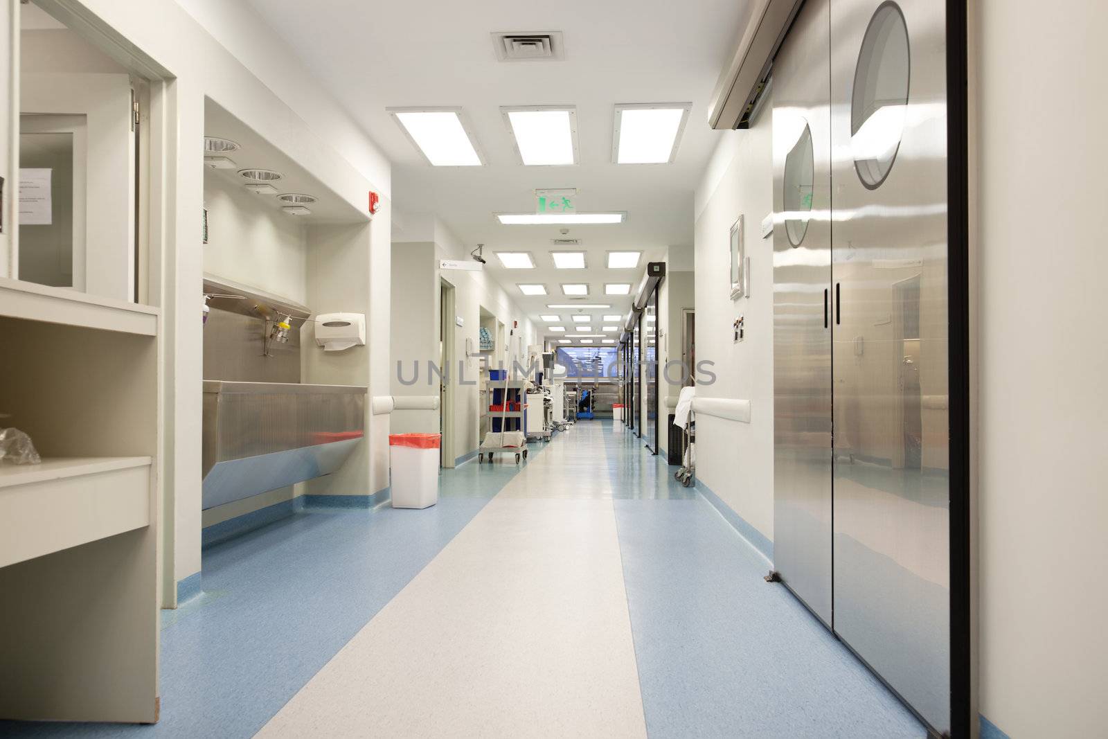 Empty hospital corridor by leaf