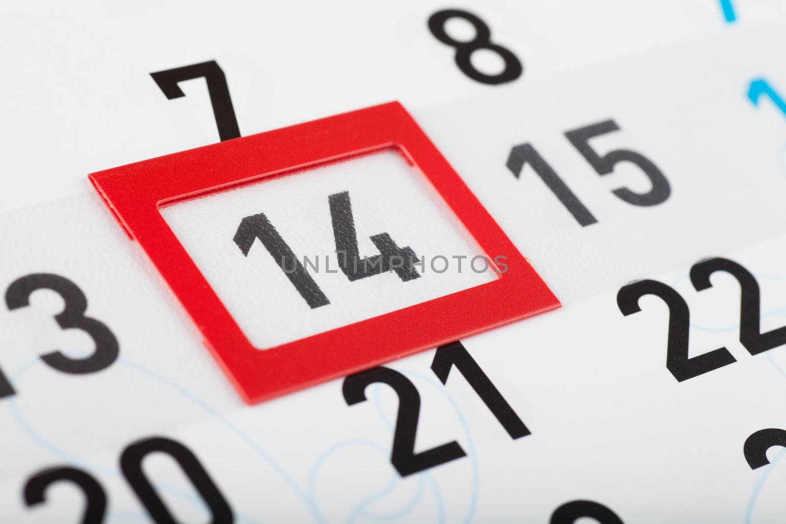 Sheet of wall calendar with red mark on Valentines day