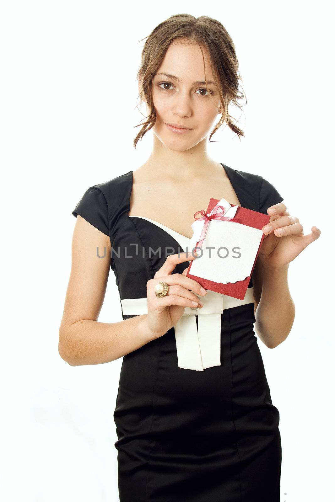 A business woman offering her card
