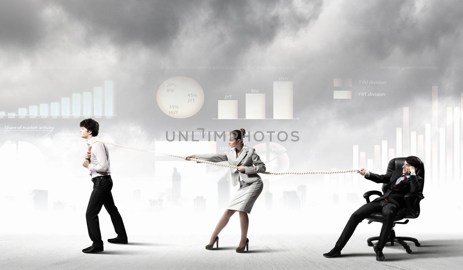 Three business people pulling rope by sergey_nivens