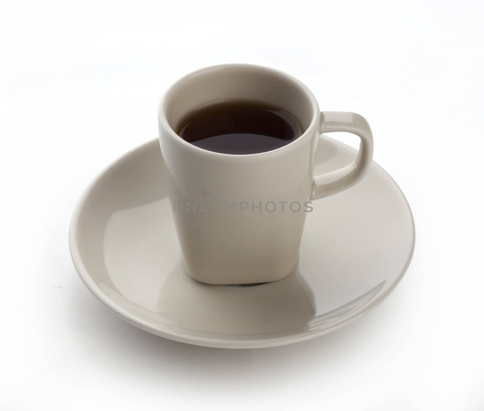 Isolated beige cup of coffee on the saucer
