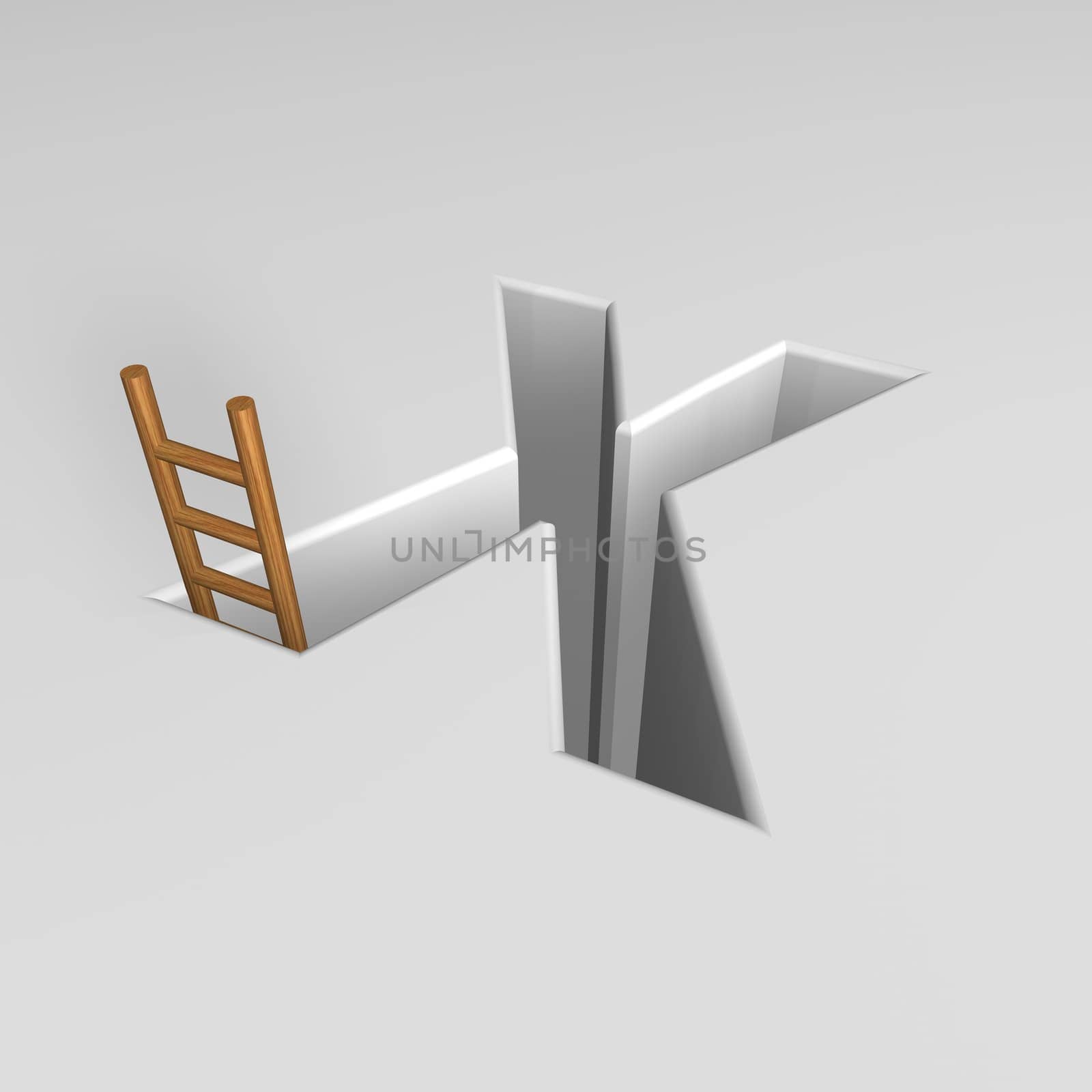 uppercase letter x shape hole with ladder - 3d illustration