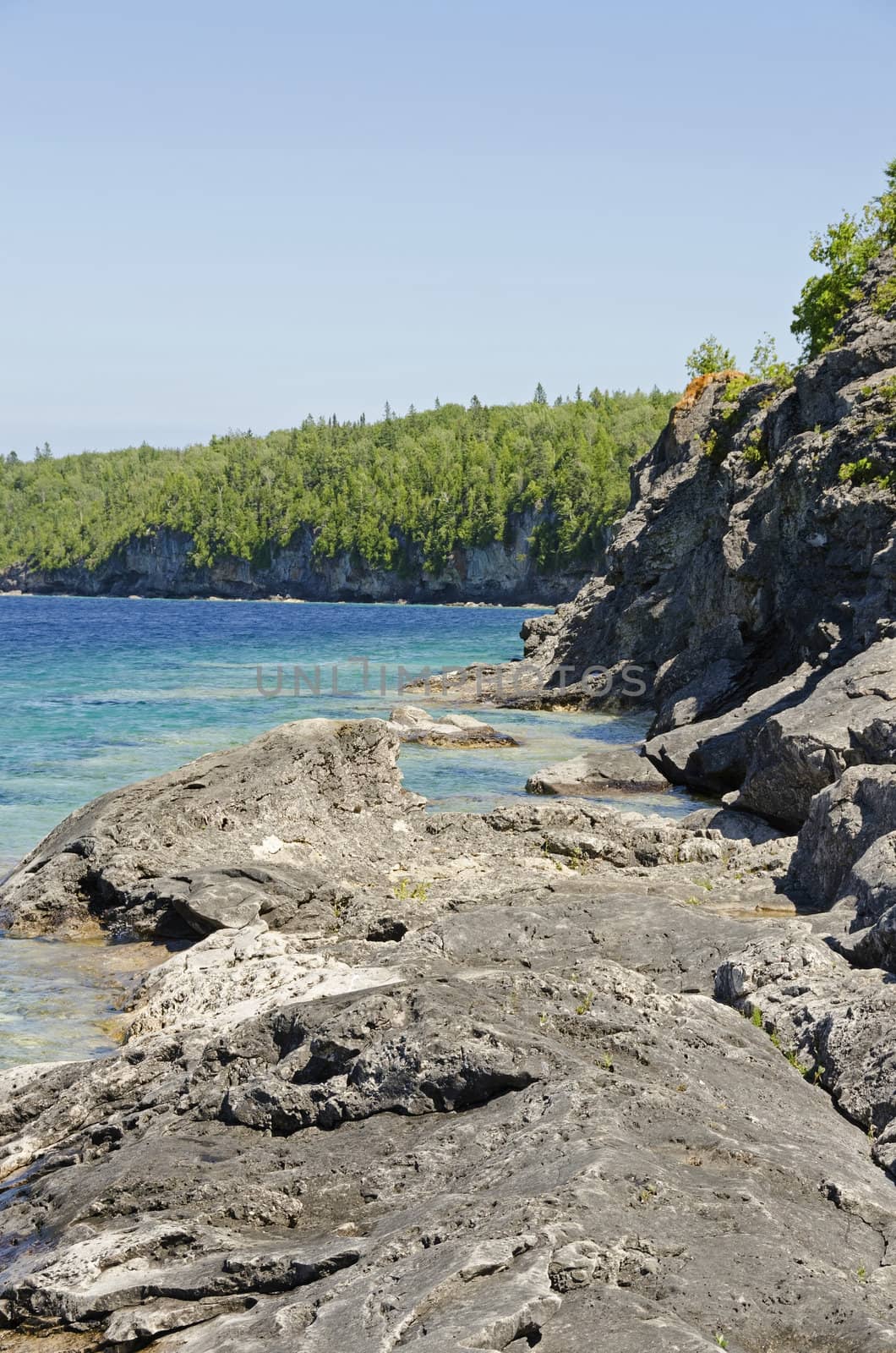 Rock and clear water at shore of Georgian Bay Ontario