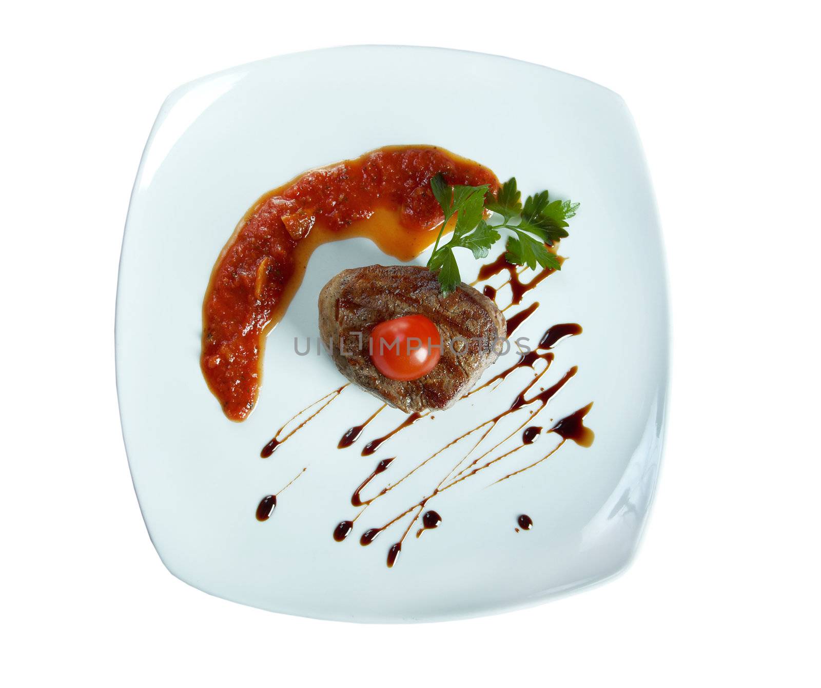 Grilled beef .Shallow depth-of-field..isolated on white background. clipping Path 