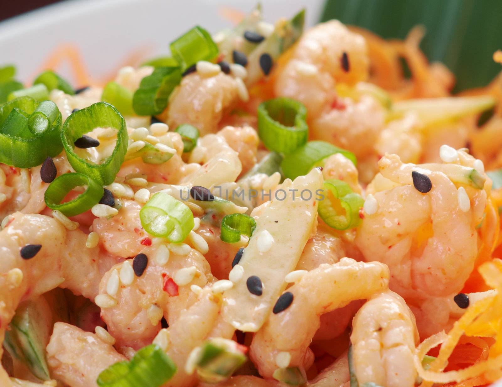 chinese cuisine .salad of shrimp, mixed greens 
