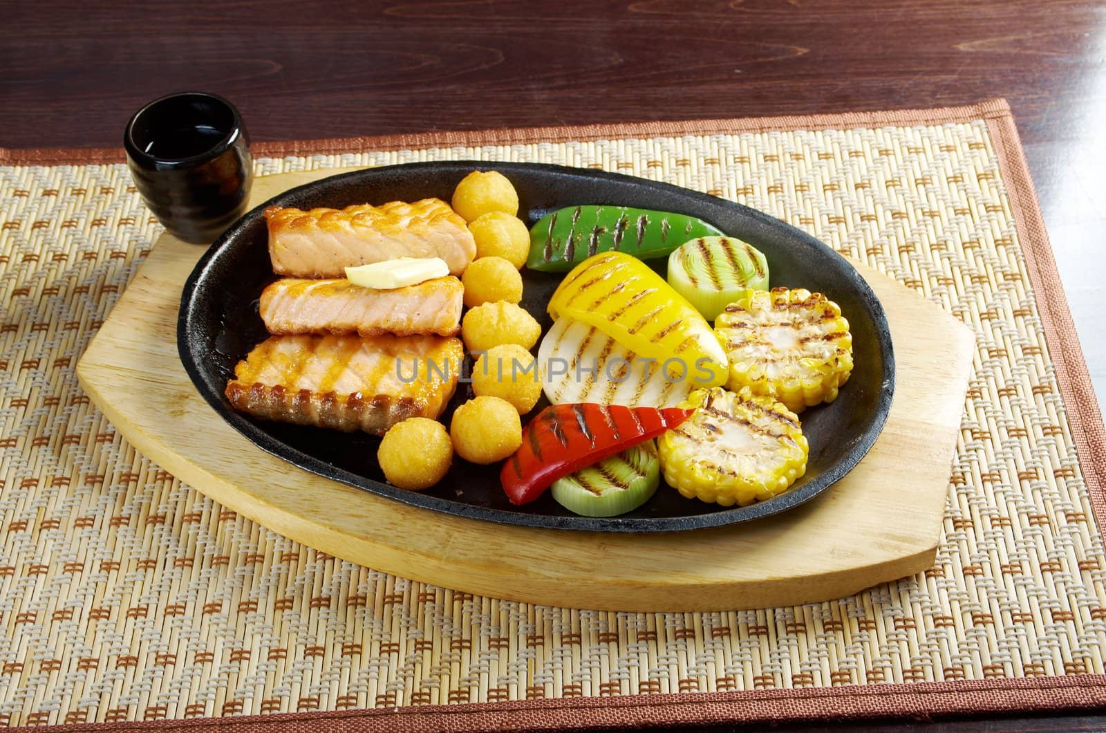 Japanese cuisine .Salmon Steak with Vegetable 