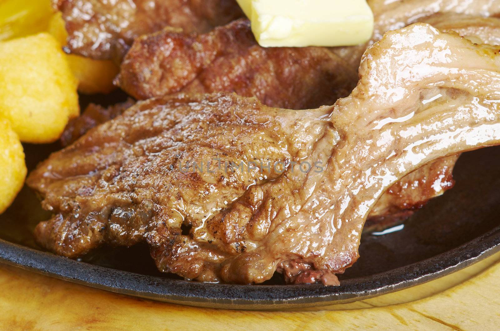 .Japanese cuisine .Japanese spare ribs on a plate 