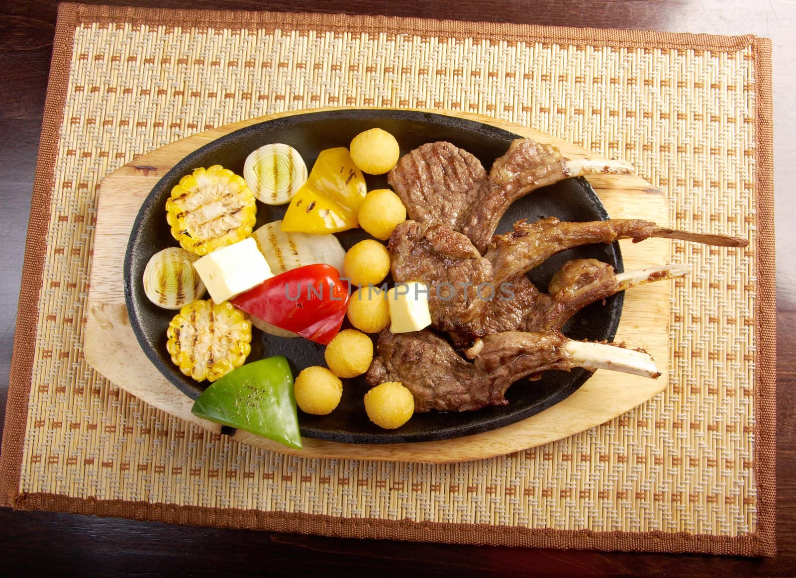 Japanese cuisine .Japanese spare ribs on a plate .meat lamb on rib 