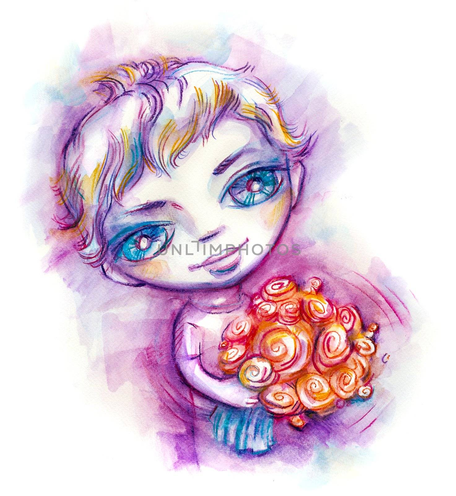 boy with flowers - St. Valentine's day or wedding postal
