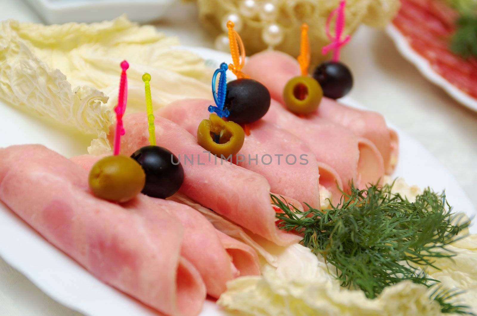 Slices of ham and cheese.closeup,