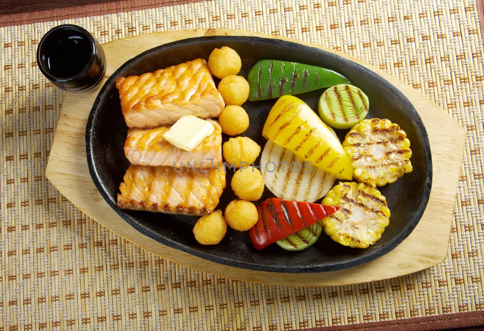 Japanese cuisine .Salmon Steak with Vegetable 