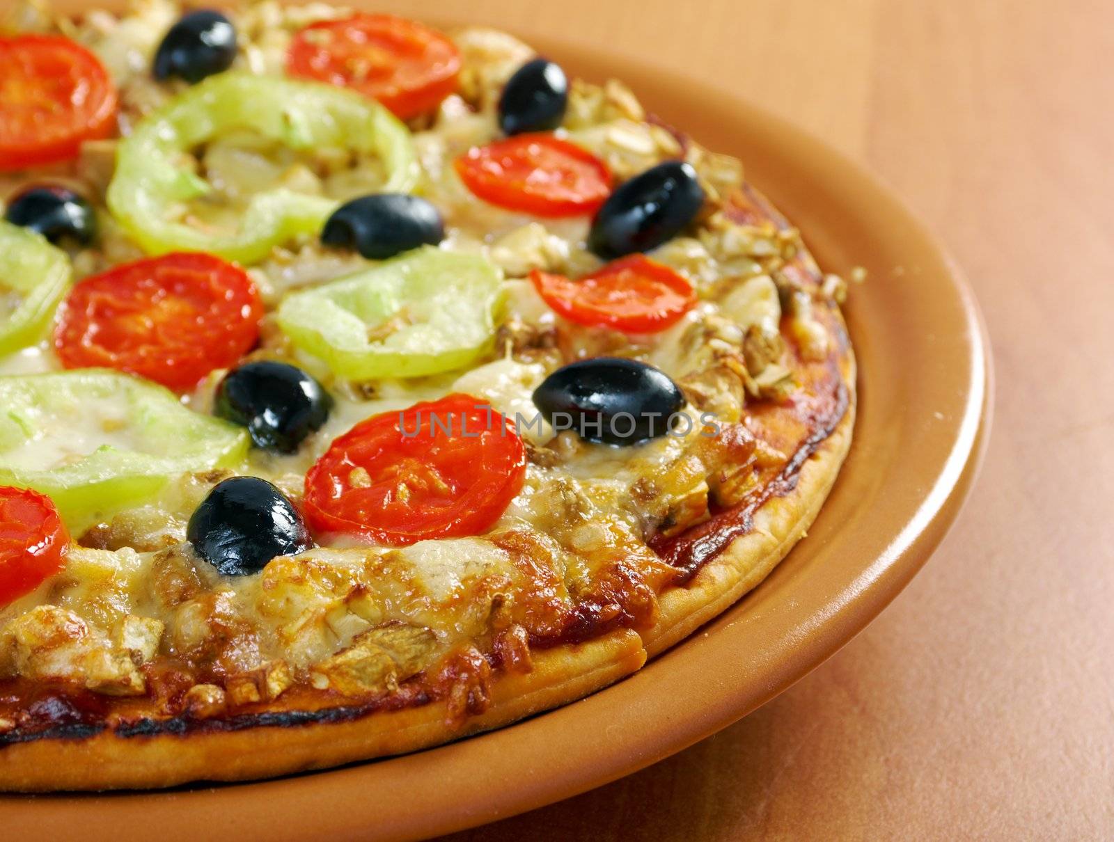 .home pizza with tomato and eggplant  Closeup 