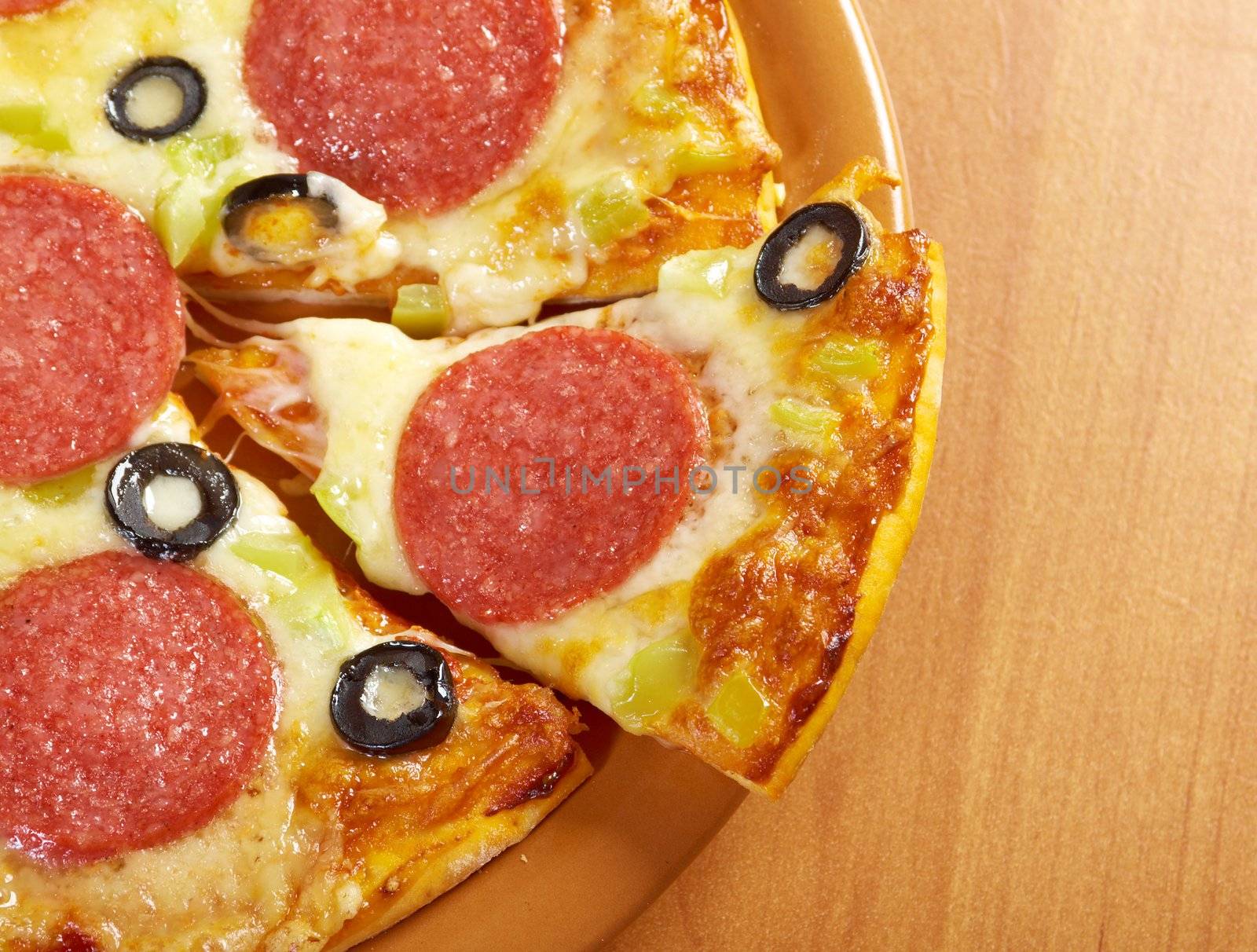home pizza  Pepperoni.Closeup 