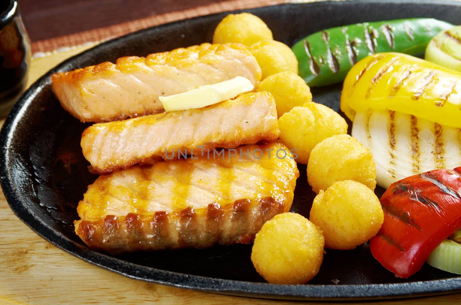 Japanese cuisine .Salmon Steak with Vegetable 
