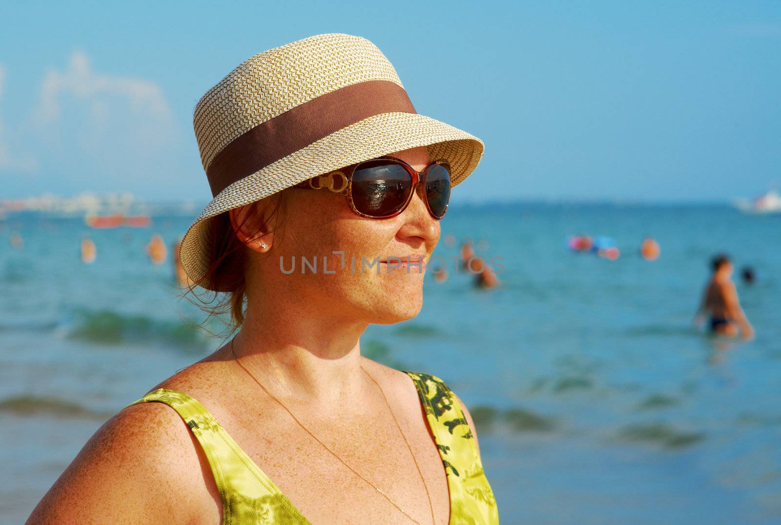  woman on the beach.Mediterranean Resort Antalya Turkey