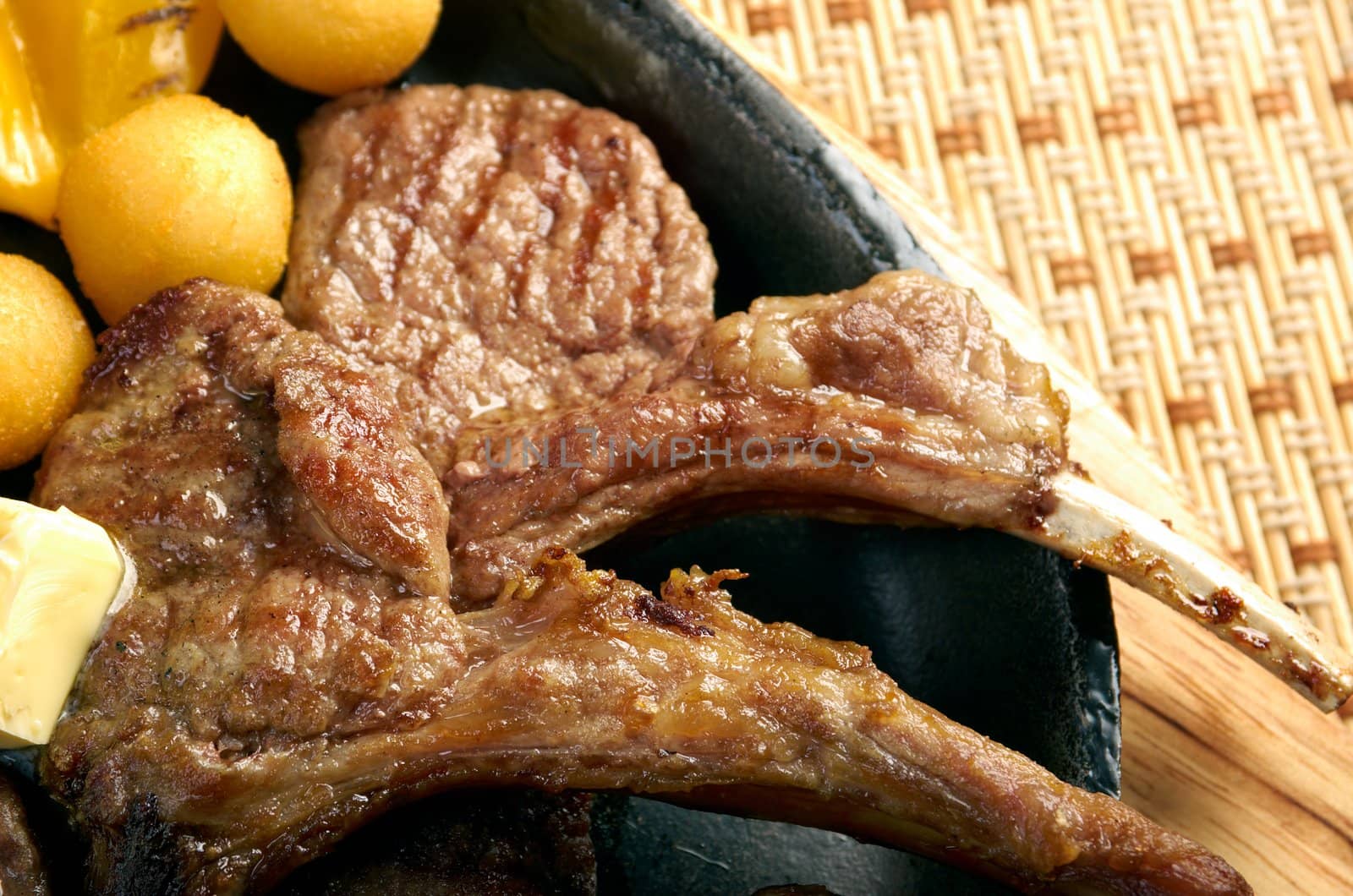 Japanese cuisine .Japanese spare ribs on a plate .meat lamb on rib 