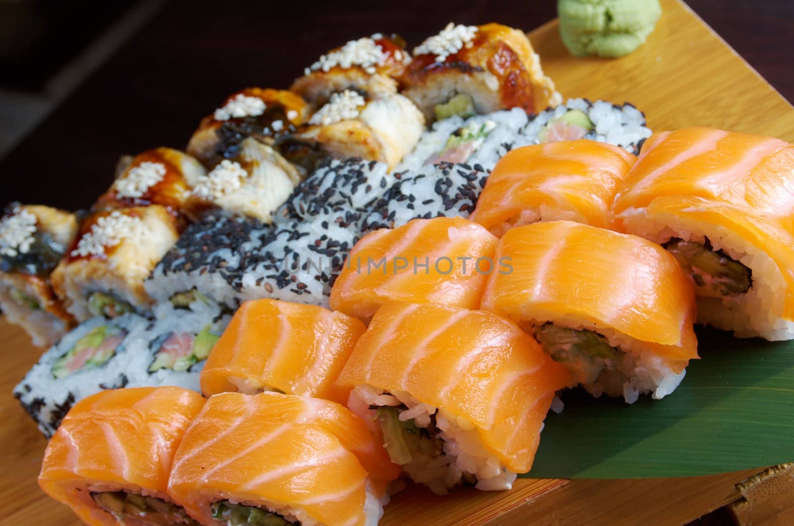 Japanese sushi  traditional japanese food.Roll made of salmon