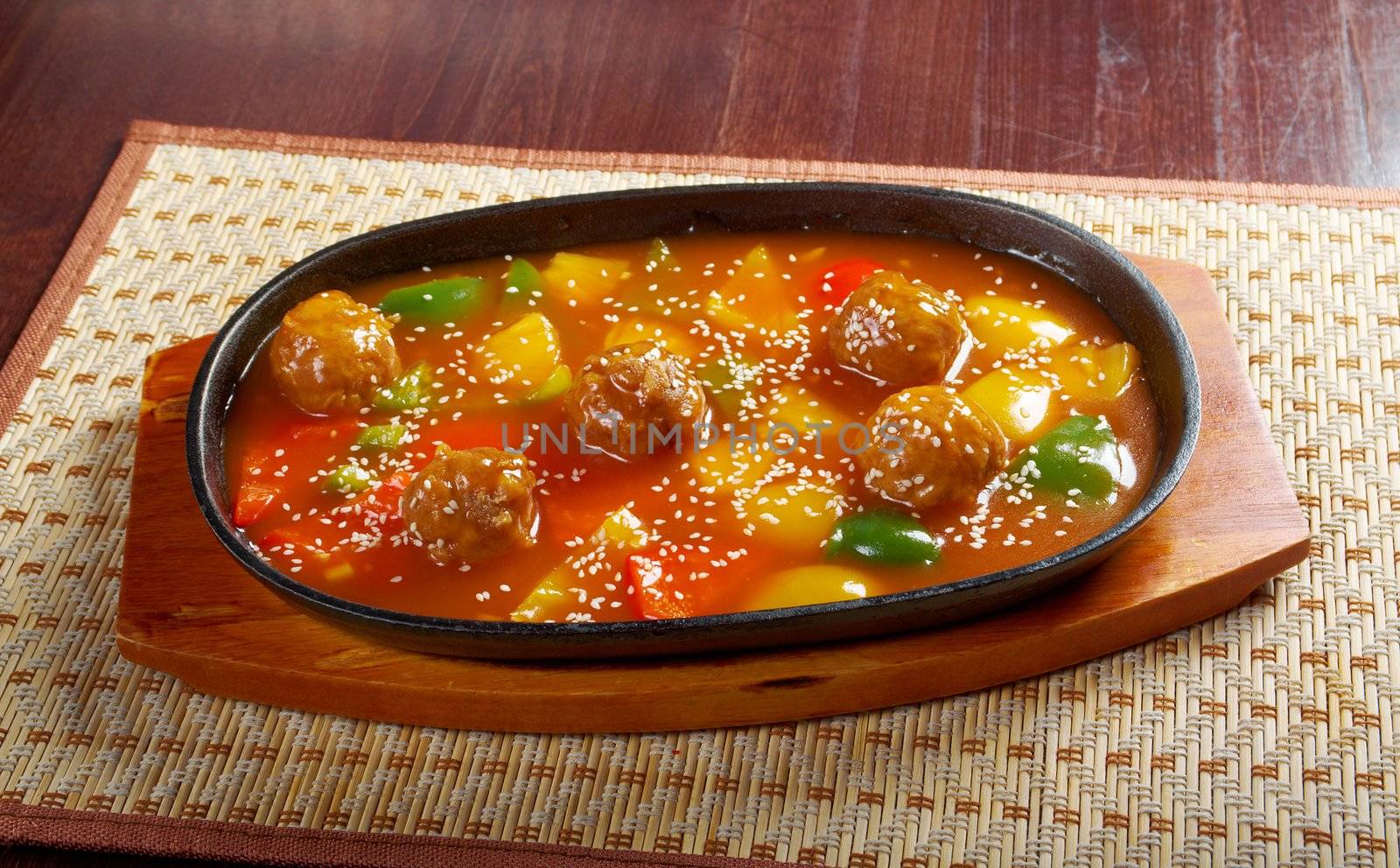 chinese cuisine .pork with tart sweet sauce,pineapple and pepper
