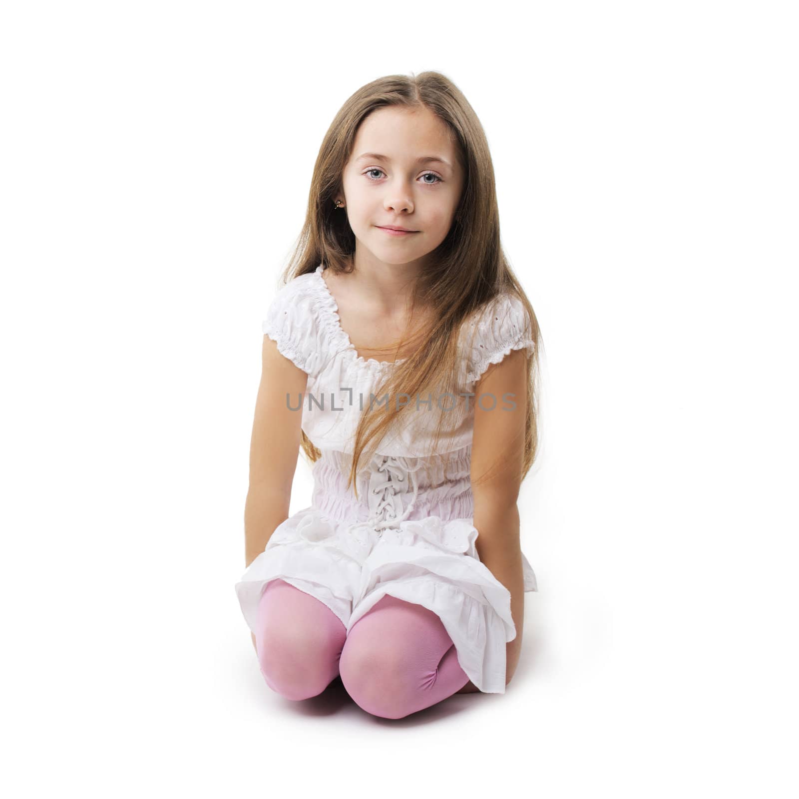 Beautiful little girl portrait on white background