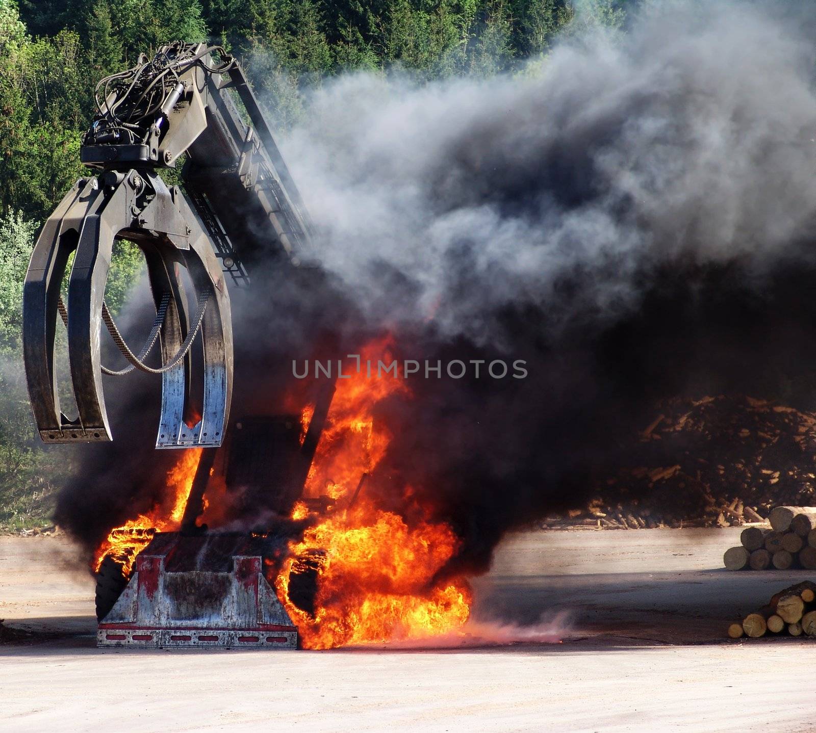 Big Machine on Fire with lot of Smoke