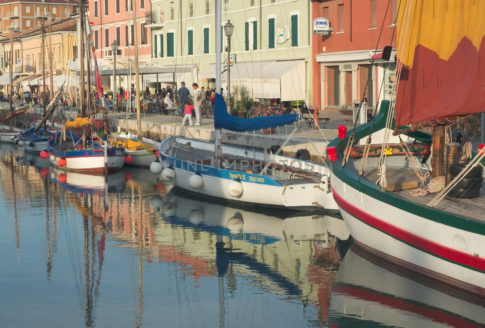 sunset,ship,travel,boat,vacation,sail,water,summer,navigation,sky,romantic,tourism,sailboat,landscape,vessel,yellow,voyage,mediterranean,color,cesenatico,italy,vintage,outdoor,nautical,colorful,blue,italian,reflection,adriatic,church