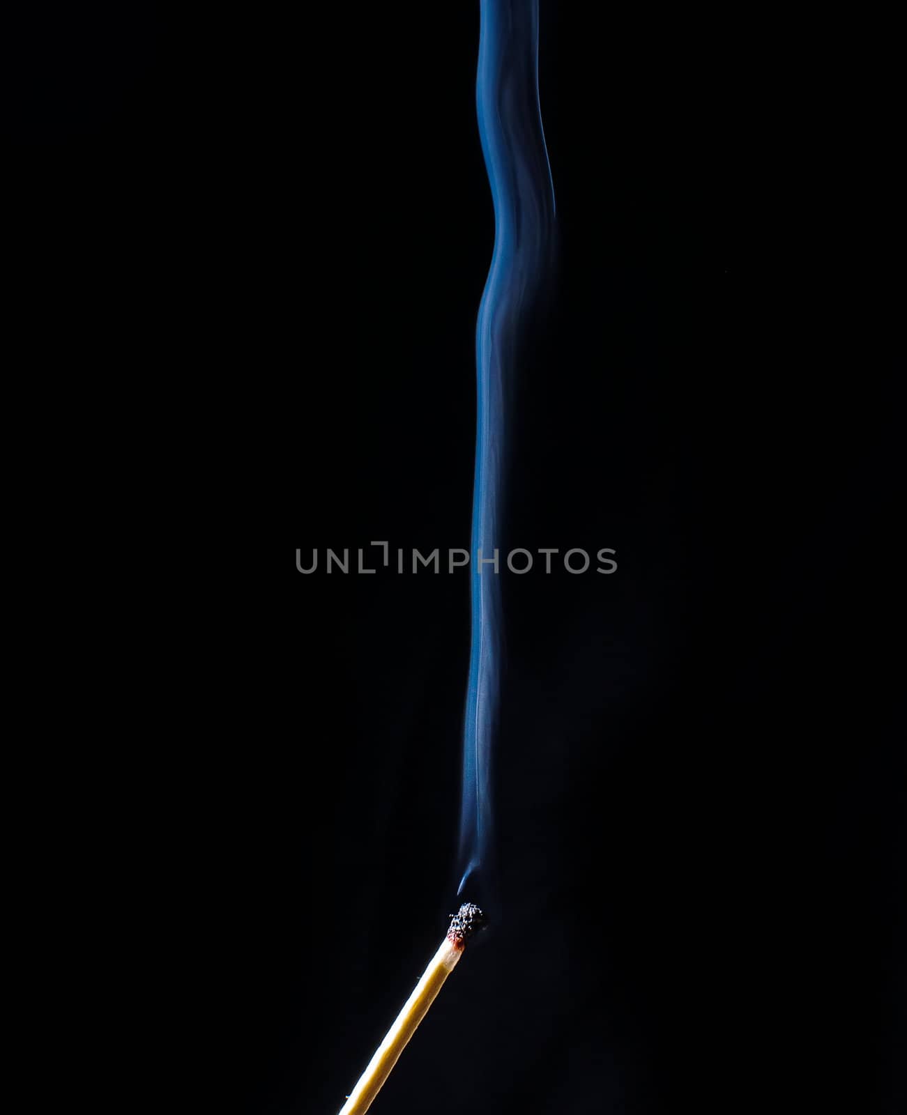 Fireless match and smoke wave on black background by dmitrimaruta