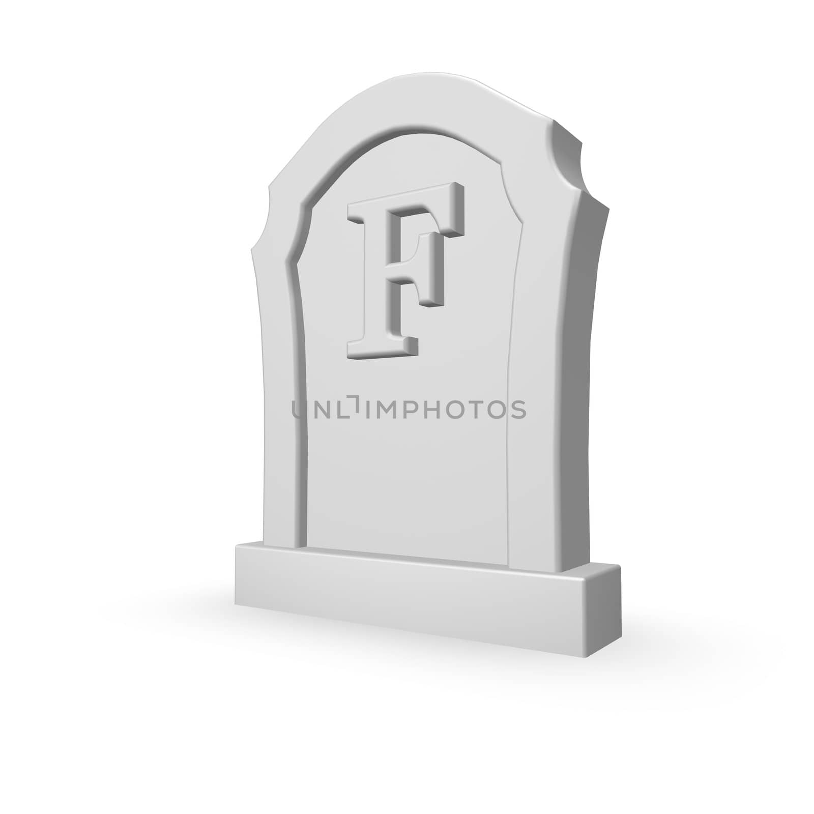 gravestone with uppercase letter f on white background - 3d illustration