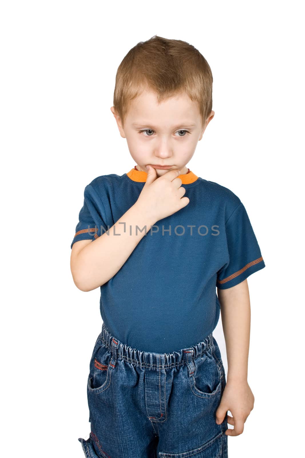 Portrait of a sad and hurt child Isolated on white background