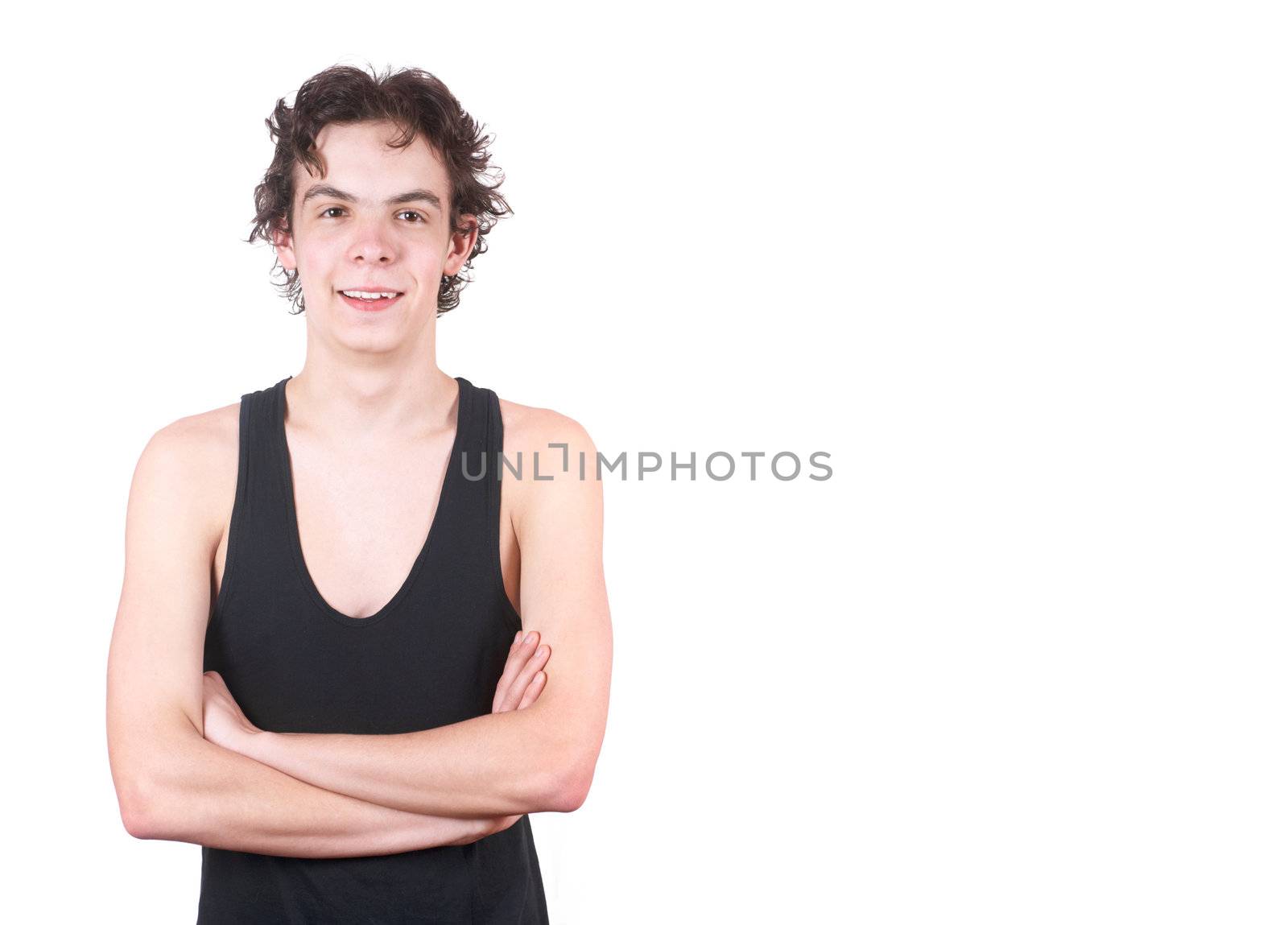 The cheerful boy on a white background