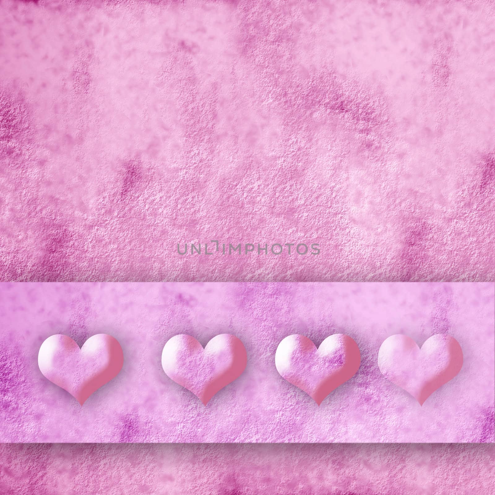 four small hearts on pink background