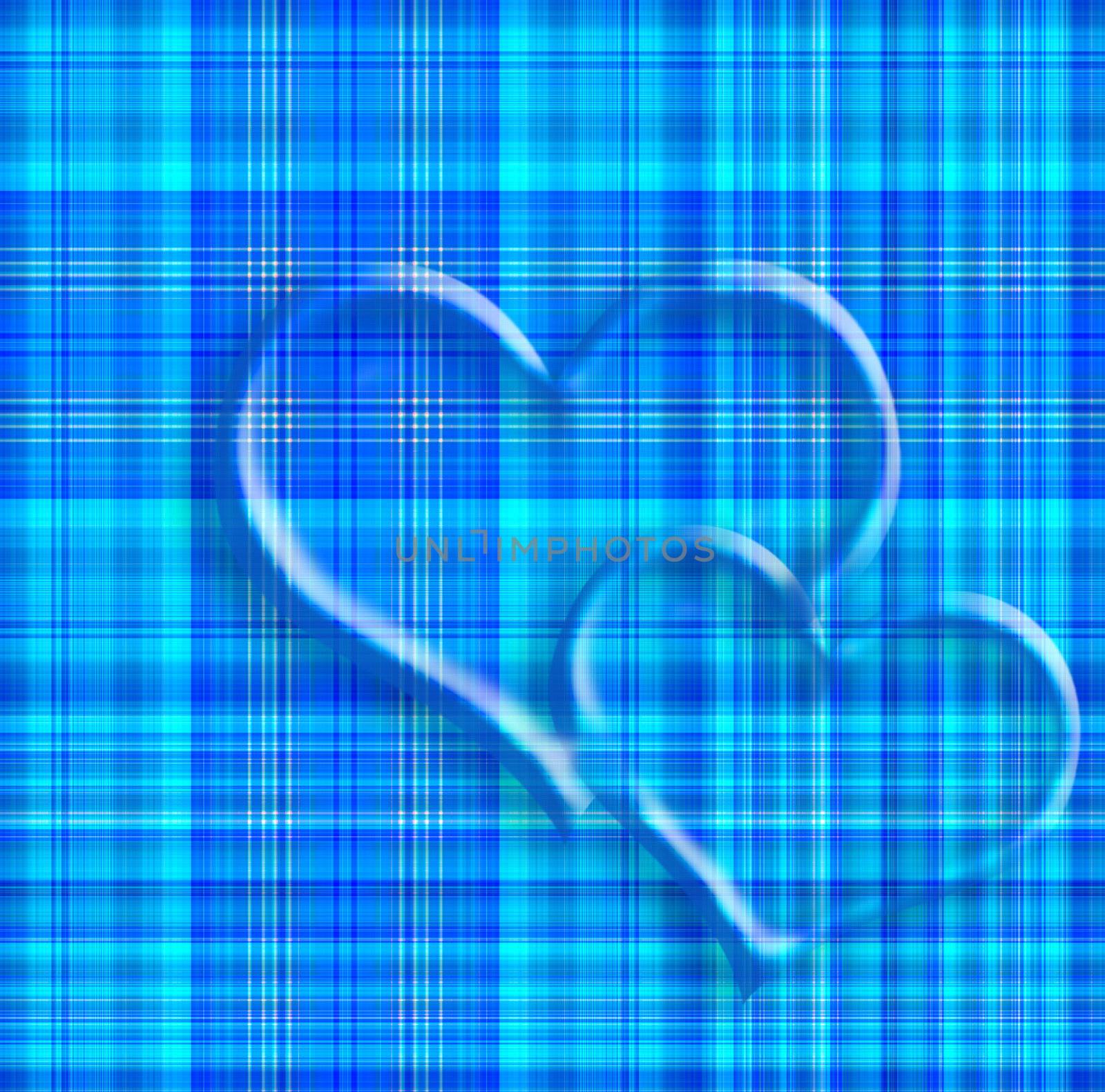 valentine card, two hearts on blue plaid
