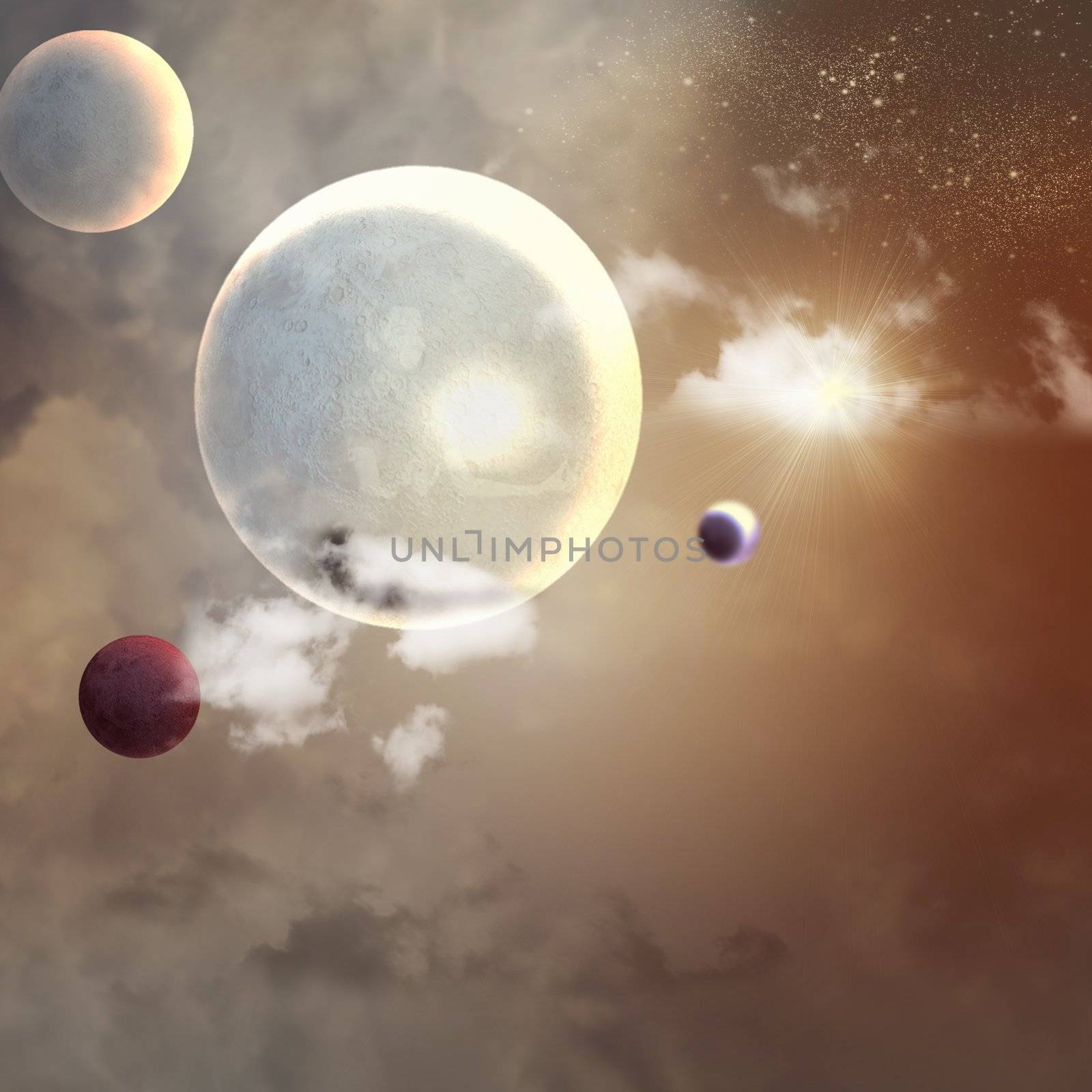 Image of planets in fantastic space against dark background